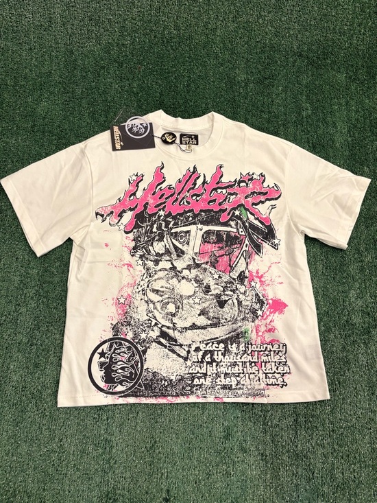 Hellstar Other - Graphic Short Sleeve Tee in White with Pink Accents